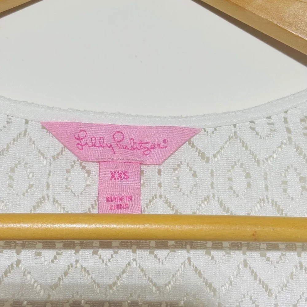 Lilly Pulitzer White Diamond Geo Lace Inez Eyelet Peplum Boho Blouse Top Sz XXS